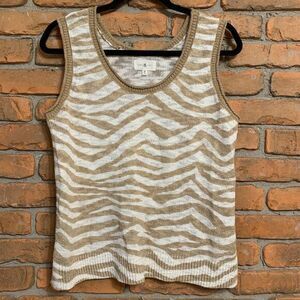 Lou & Grey Top Women's Medium Tan White Zebra Print Sleeveless Sweater Tank Knit